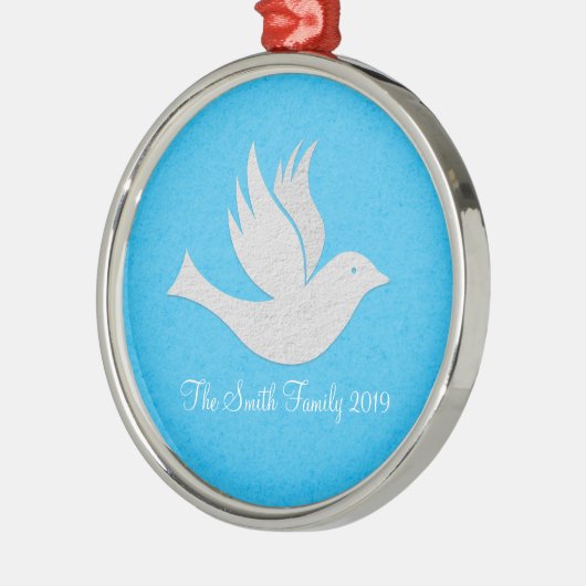 Einfache handgefertigte White Dove Grafik auf blau Ornament Aus Metall (Links)