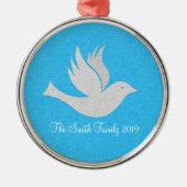 Einfache handgefertigte White Dove Grafik auf blau Ornament Aus Metall (Vorne)