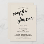 Einfache, handgeschriebene Creme Couples Kinderdus Einladung (Vorne/Hinten)