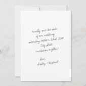 Einfache handgeschriebene Foto-Hochzeit Save The Date (Rückseite)