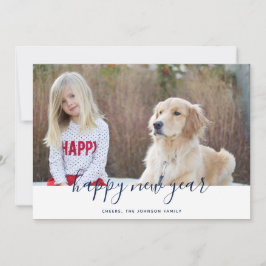 Einfache handgeschriebene Happy New Year Foto Card Feiertagskarte