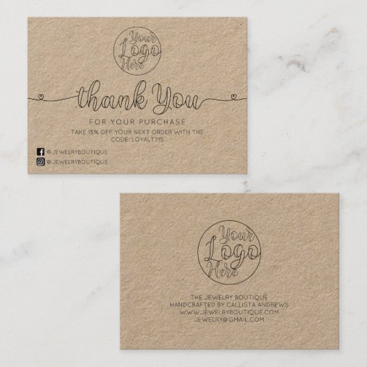 Einfache handgeschriebene Herz-Kunden Vielen Dank Visitenkarte (Vorne/Hinten)