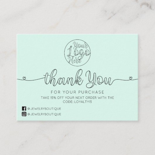 Einfache, handgeschriebene Herzen - Vielen Dank Visitenkarte (Vorderseite)