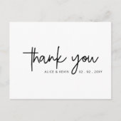 Einfache handgeschriebene Hochzeit Vielen Dank Postkarte (Vorderseite)