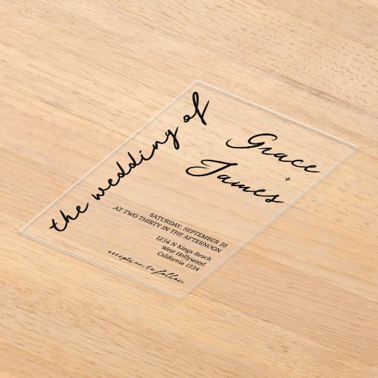 Einfache handgeschriebene Minimalistische Hochzeit Acryleinladungen (Ablage )