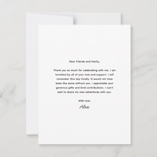 Einfache handgeschriebene moderne Foto Abschluss Dankeskarte (Rückseite)
