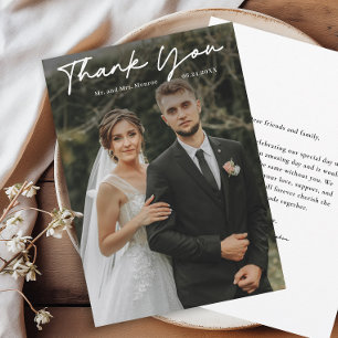 Einfache handgeschriebene Schrift Foto-Hochzeit Dankeskarte
