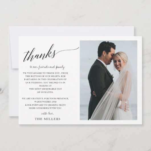 Einfache handgeschriebene Script-Foto-Hochzeit Dankeskarte (Vorderseite)