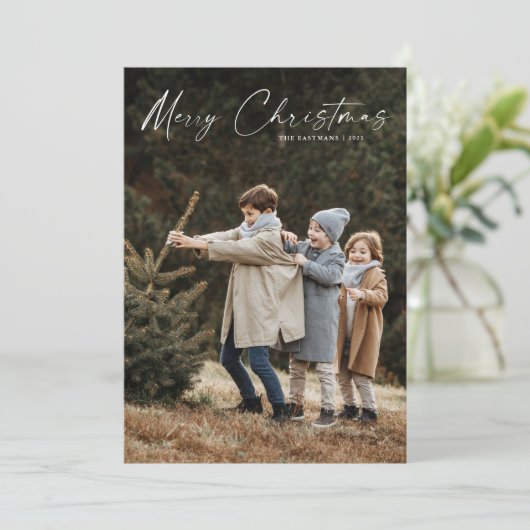 Einfache handgeschriebene Script-Foto Weihnachten (Stehend Vorderseite)