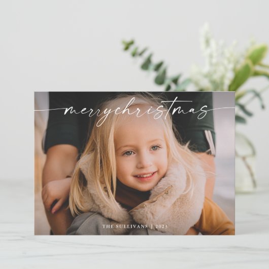 Einfache handgeschriebene Script-Foto Weihnachten (Stehend Vorderseite)