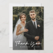 Einfache handgeschriebene Skript-Foto-Hochzeit Dankeskarte (Vorderseite)