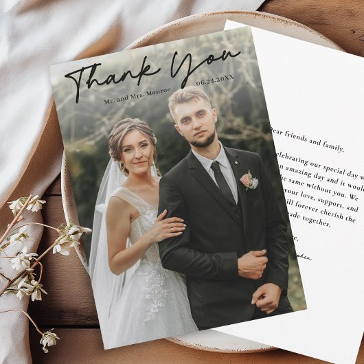Einfache handgeschriebene Skript-Foto-Hochzeit Dankeskarte