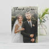 Einfache handgeschriebene Skript-Foto-Hochzeit Dankeskarte (Stehend Vorderseite)