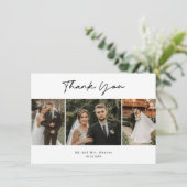 Einfache handgeschriebene Skripte 3 Foto Hochzeit Dankeskarte (Stehend Vorderseite)