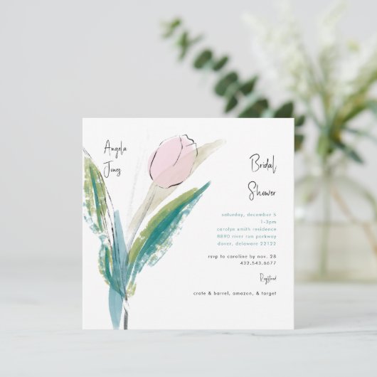 Einfache handgeschriebene Skripte Aquamarin & rosa Einladung (Stehend Vorderseite)