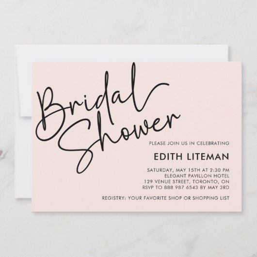 Einfache handgeschriebene Skripte Elegante Rosa Br Einladung (Vorderseite)