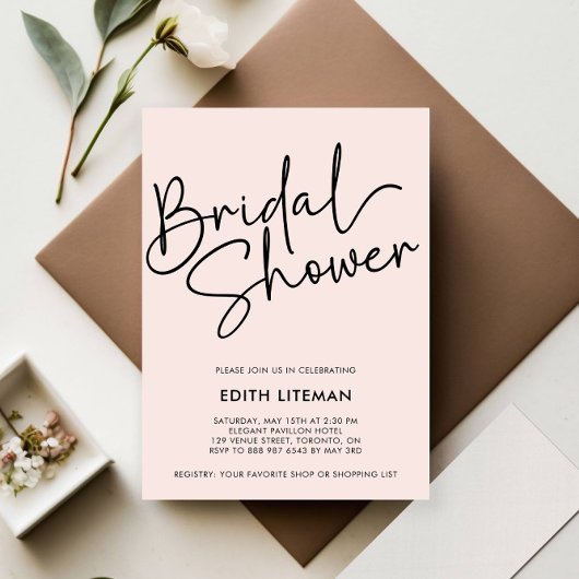 Einfache handgeschriebene Skripte Elegante Rosa Br Einladung