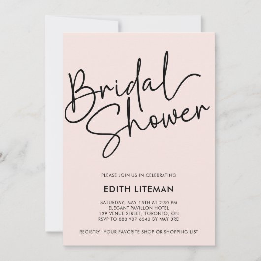 Einfache handgeschriebene Skripte Elegante Rosa Br Einladung (Vorderseite)