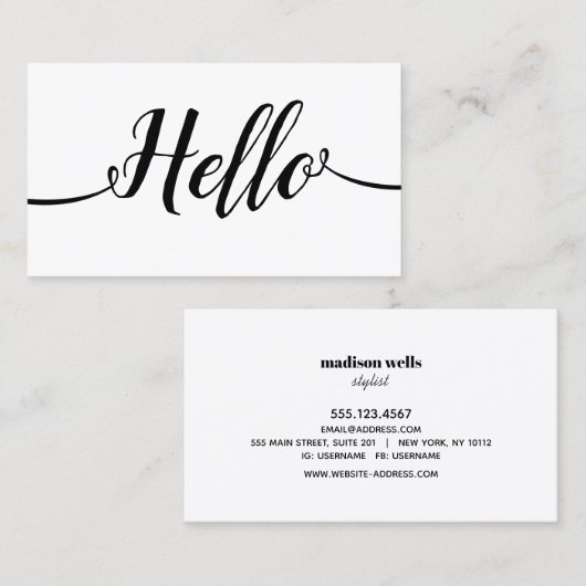 Einfache handgeschriebene Skriptkalligrafie Hallo Visitenkarte (Vorne/Hinten)