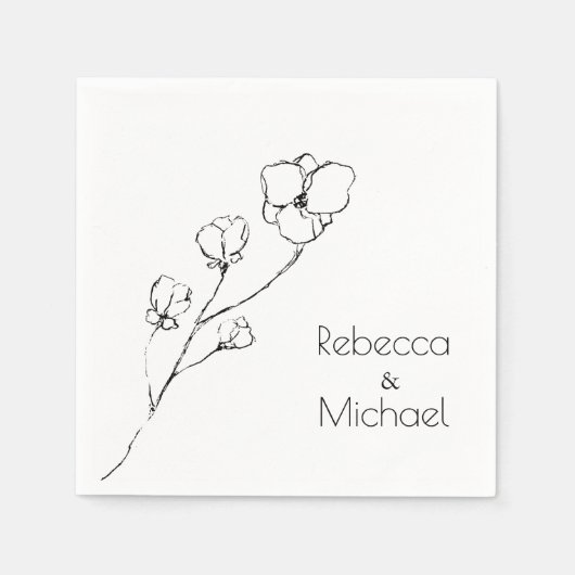 Einfache handGezeichnet Blütenbezeichnung Serviette (Vorderseite)