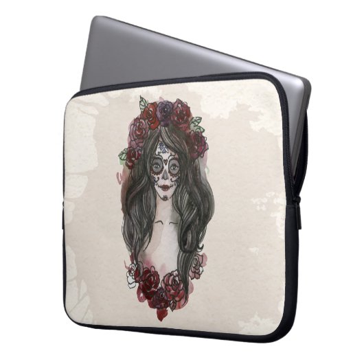Einfache, handgezeichnet Dia de los Muertos Laptop Laptopschutzhülle (Vorderseite Links)
