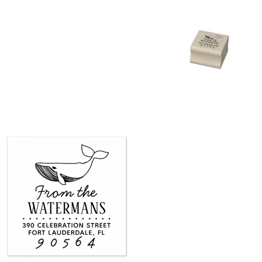 Einfache handgezeichnet Rücksendeadresse von Whale Gummistempel (Stempel)