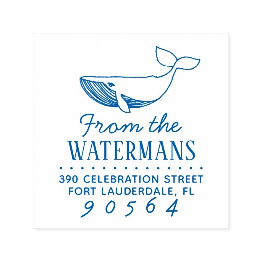 Einfache handgezeichnet Rücksendeadresse von Whale Permastempel (Design)