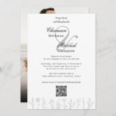 Einfache handgezeichnete Blume Foto QR Code Hochze Einladung (Vorne/Hinten)