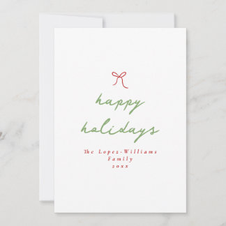 Einfache handgezeichnete Bow Red & Green Christmas Feiertagskarte