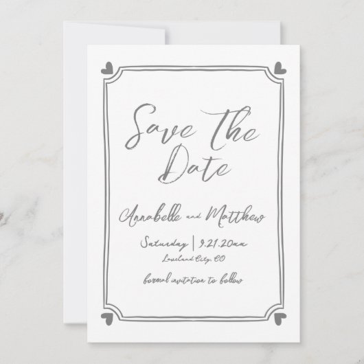 Einfache handgezeichnete Foto-Whimsikensehen Save The Date (Vorderseite)