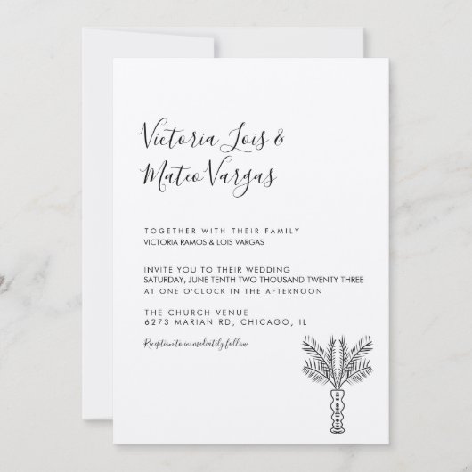 Einfache handgezeichnete Palme Tree Tropische Hoch Einladung (Vorderseite)