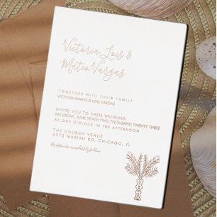 Einfache handgezeichnete Palme tropische Hochzeit Folieneinladung