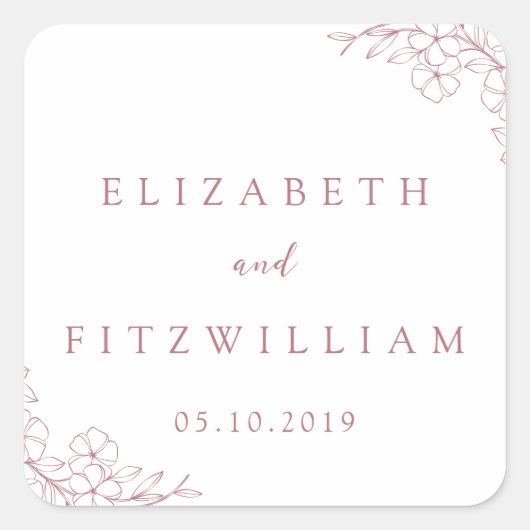 Einfache handgezeichnete Pink Cherry Blossom Hochz Quadratischer Aufkleber (Vorderseite)