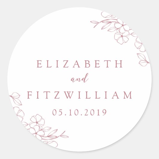 Einfache handgezeichnete Pink Cherry Blossom Hochz Runder Aufkleber (Vorderseite)