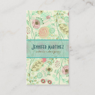 Einfache, handgezeichnete Retro-Blumen in Pastell Visitenkarte