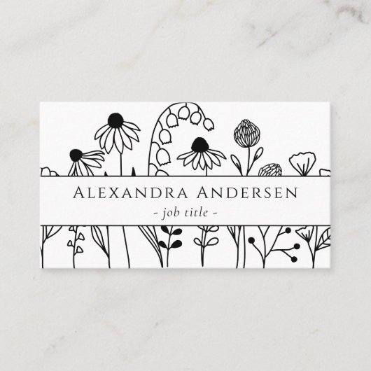 Einfache handgezeichnete Wildblumen Minimalistisch Visitenkarte (Vorderseite)