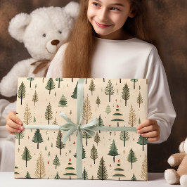 Einfache handgezogene Creme Pine Tree Geschenkpapier Set