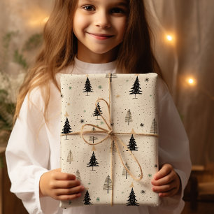 Einfache handgezogene Creme Pine Tree Geschenkpapier Set