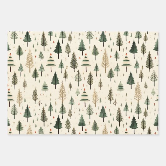 Einfache handgezogene Creme Pine Tree Geschenkpapier Set (Vorderseite 3)