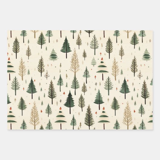 Einfache handgezogene Creme Pine Tree Geschenkpapier Set (Vorderseite 2)
