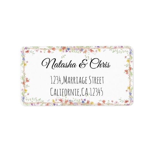 Einfache Handschrift Namen und Blumendesign Rückke Adressaufkleber (Vorne)