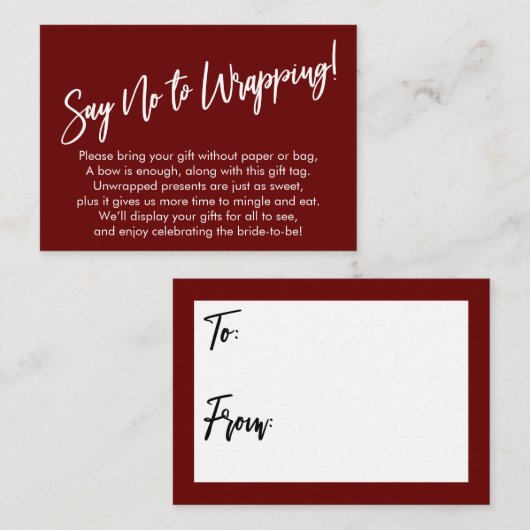 Einfache Handschrift Sage Nein zum Wrapping! Begleitkarte (Vorne/Hinten)