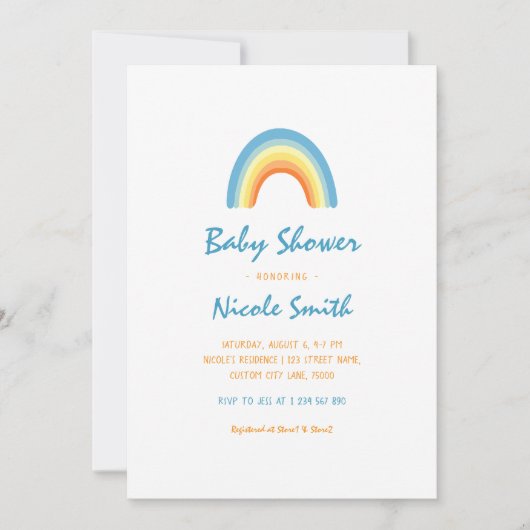 Einfache Handschrift Script Rainbow Baby Dusche Einladung (Vorderseite)