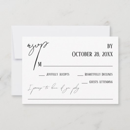 Einfache Handschrift Song Anfrage Hochzeit Weiß RSVP Karte (Vorderseite)