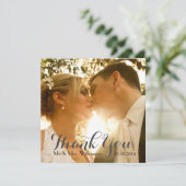 Einfache handschriftliche Hochzeit Foto Vielen Dan Dankeskarte (Stehend Vorderseite)