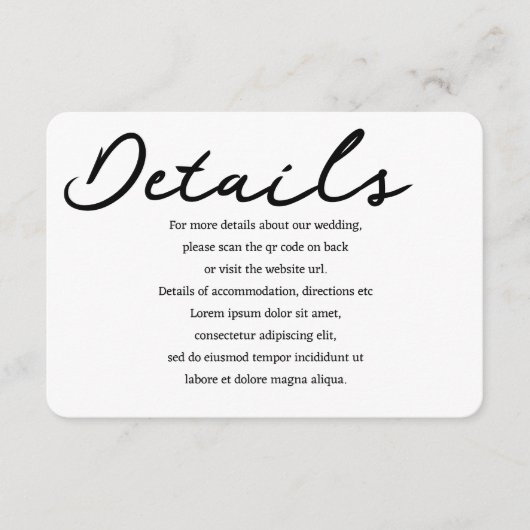 Einfache handschriftliche Typografie Details QR-Co Begleitkarte (Vorderseite)