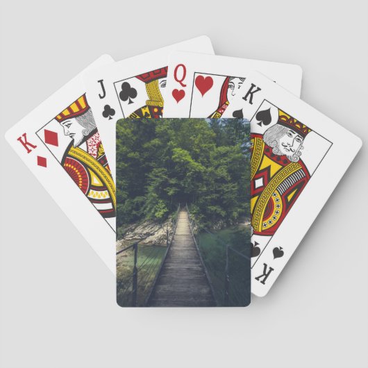 Einfache Hängebrücke über den Fluss Idrijca, Slove Spielkarten (Rückseite)