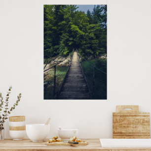 Einfache Hängebrücke über den Fluss Idrijca, Slowe Poster