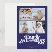 Einfache Hanukkah Vier Foto Feiertagskarte (Vorne/Hinten)