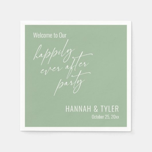 Einfache Happily Ever After Party Sagegrün Serviette (Vorderseite)